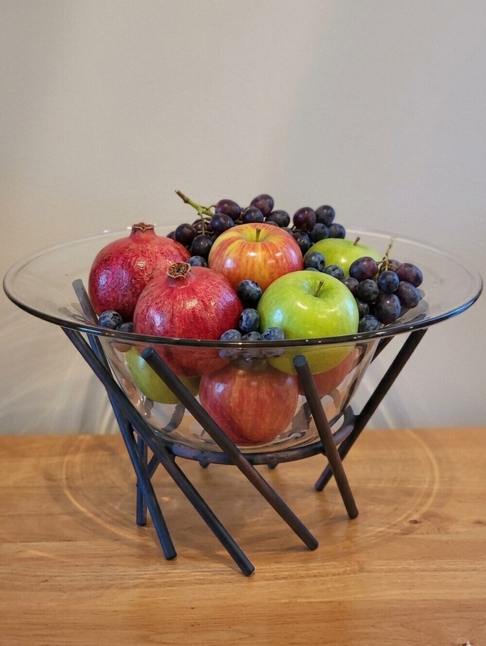VINTAGE 90s Large Glass Centerpiece Bowl and Metal Stand